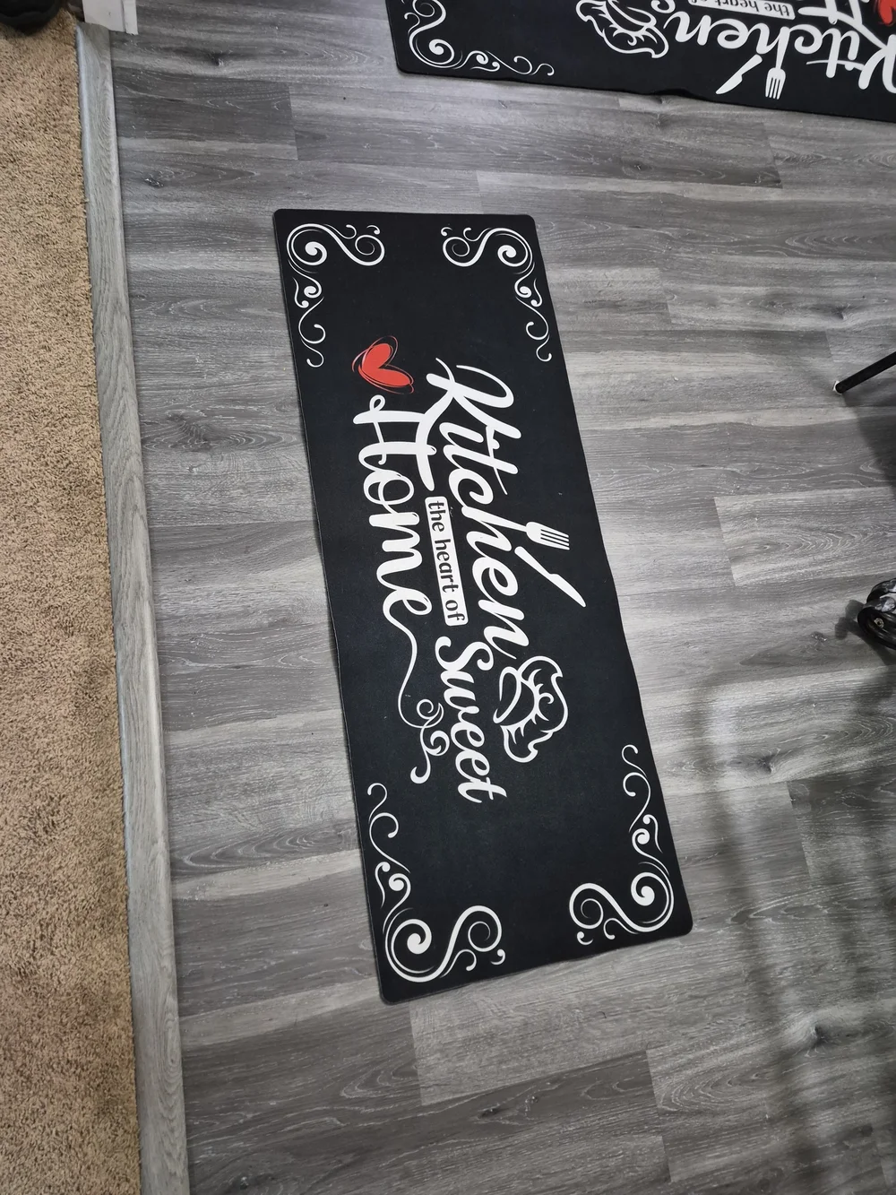 Kitchen Sweet Home Non-Slip Floor Mat - Black with Red Accent